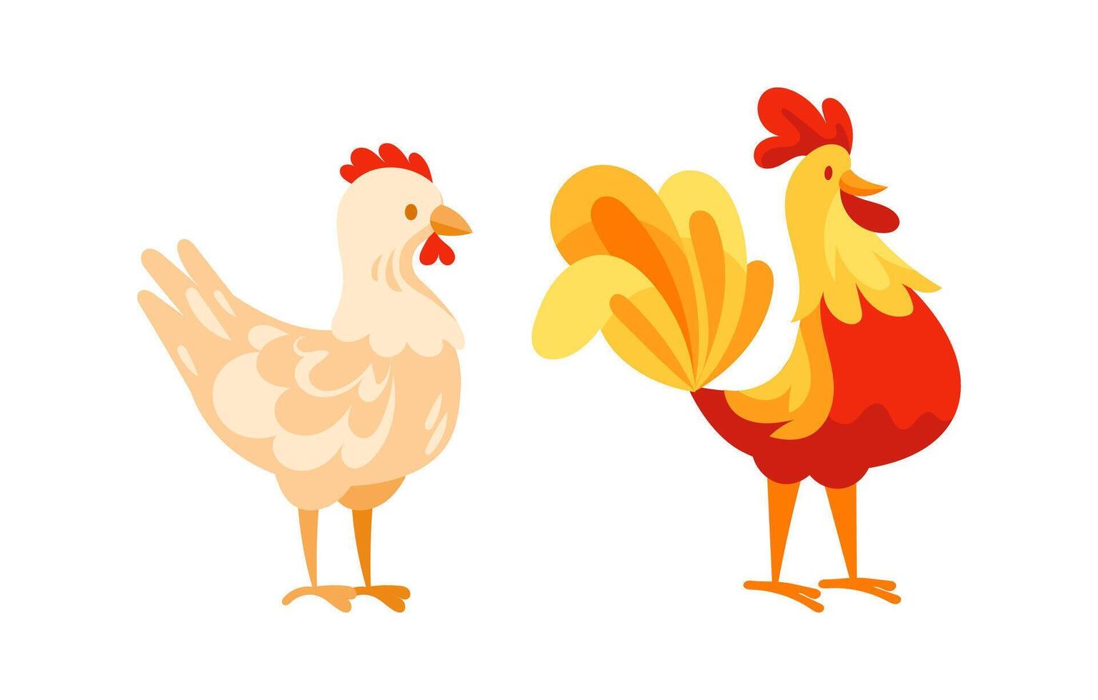Hen and Rooster standing side by side representing poultry farming vector