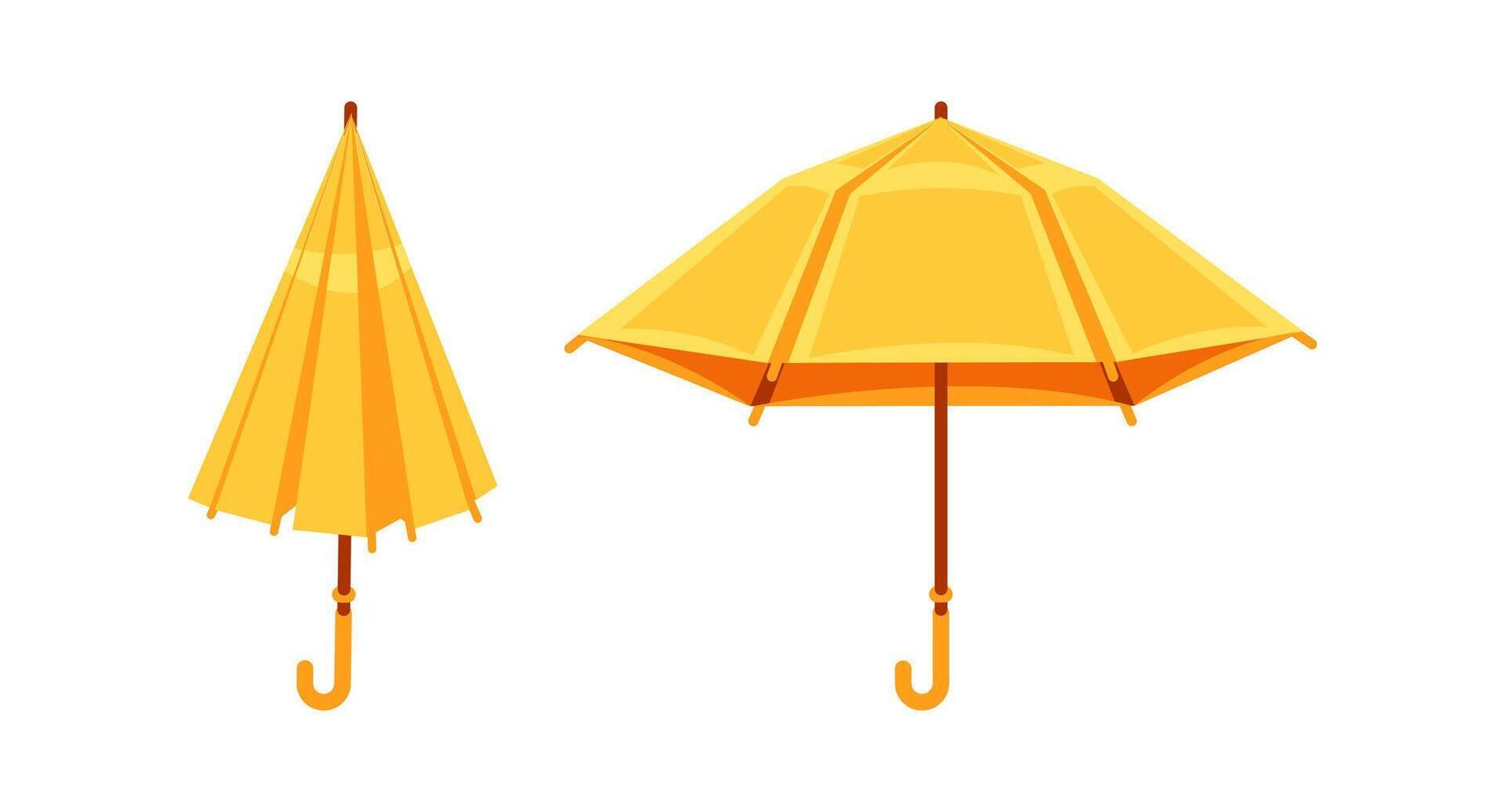 Two yellow umbrellas protecting from rain and sun vector