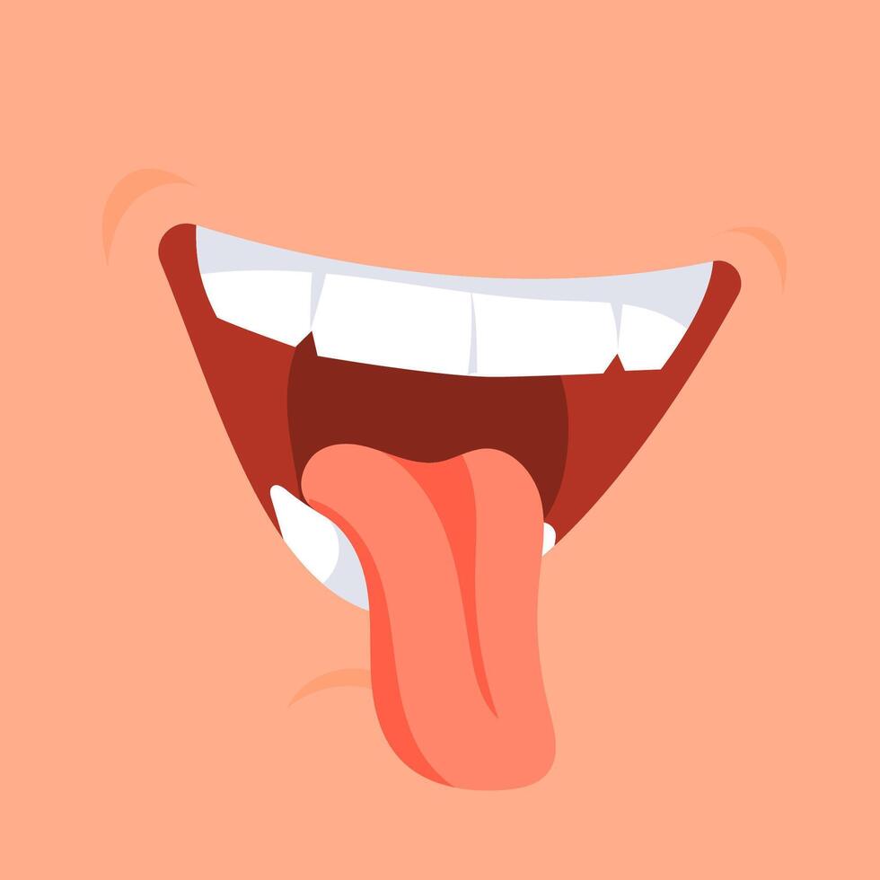 Cartoon open mouth showing tongue and teeth, making a funny face vector