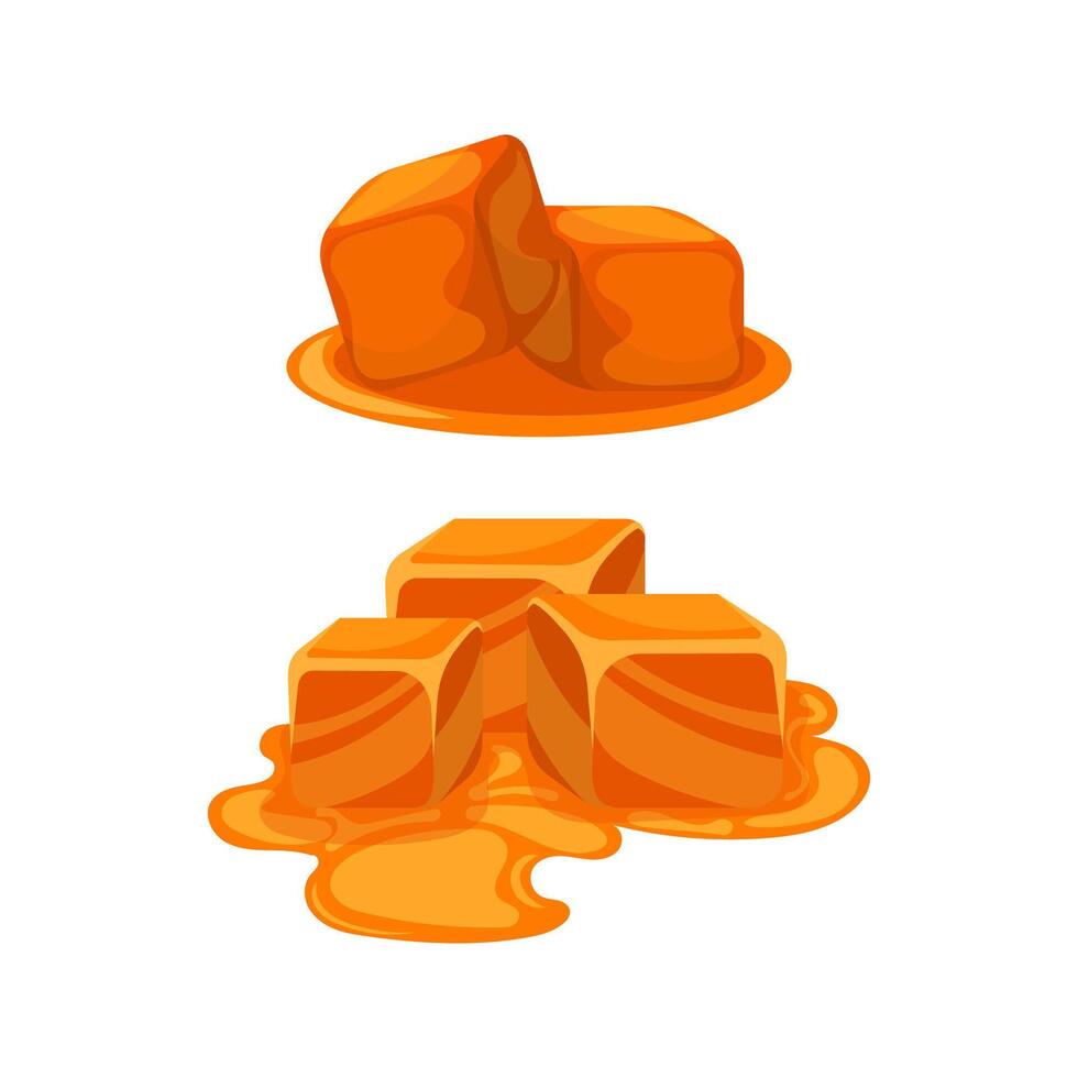 Soft caramel candies melting and creating a puddle of sweet sauce vector