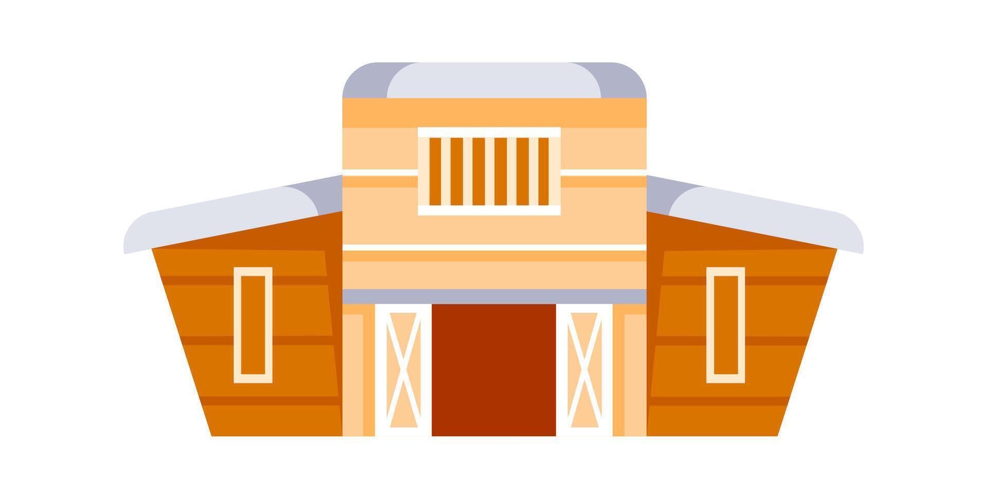 Large wooden barn with sliding doors and barred window is waiting for animals vector