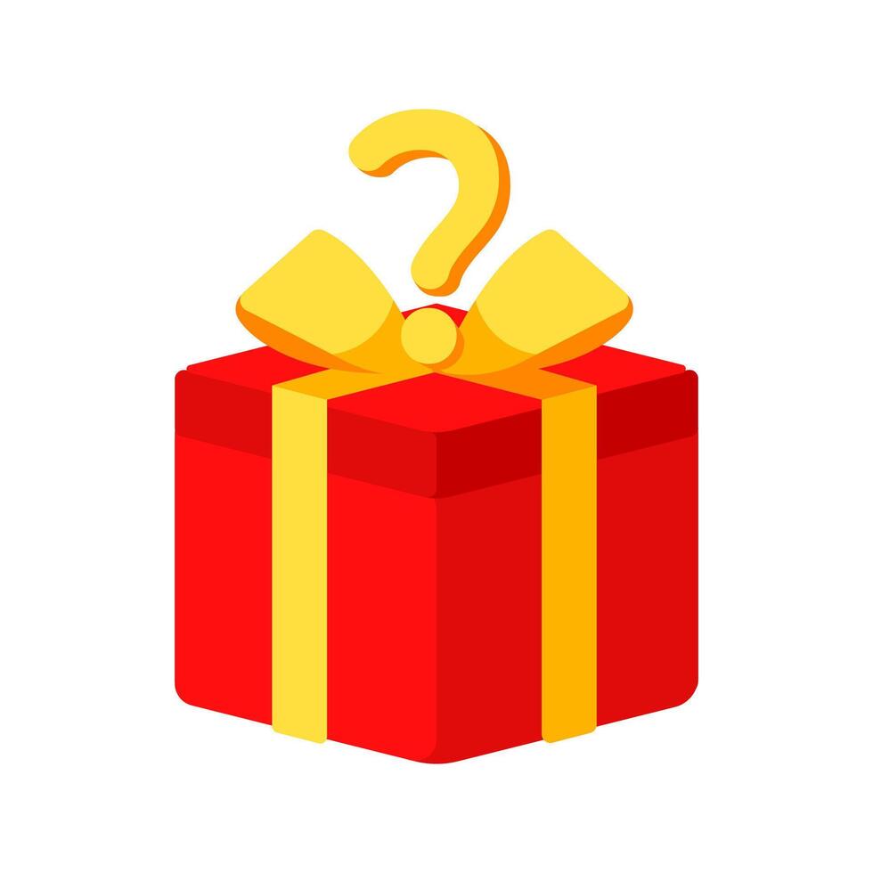 Red Gift Box Tied with Yellow Ribbon with Question Mark Floating Above vector