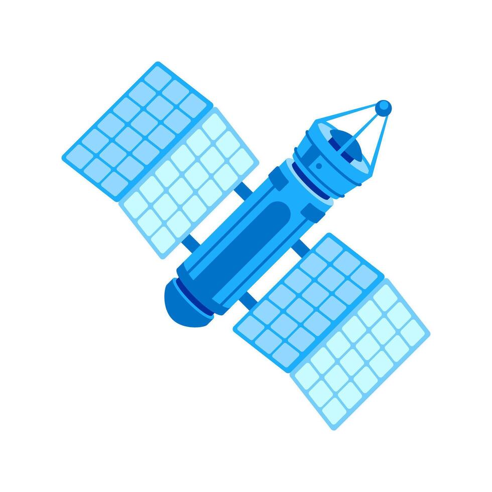 Orbital satellite collecting data with solar panels vector