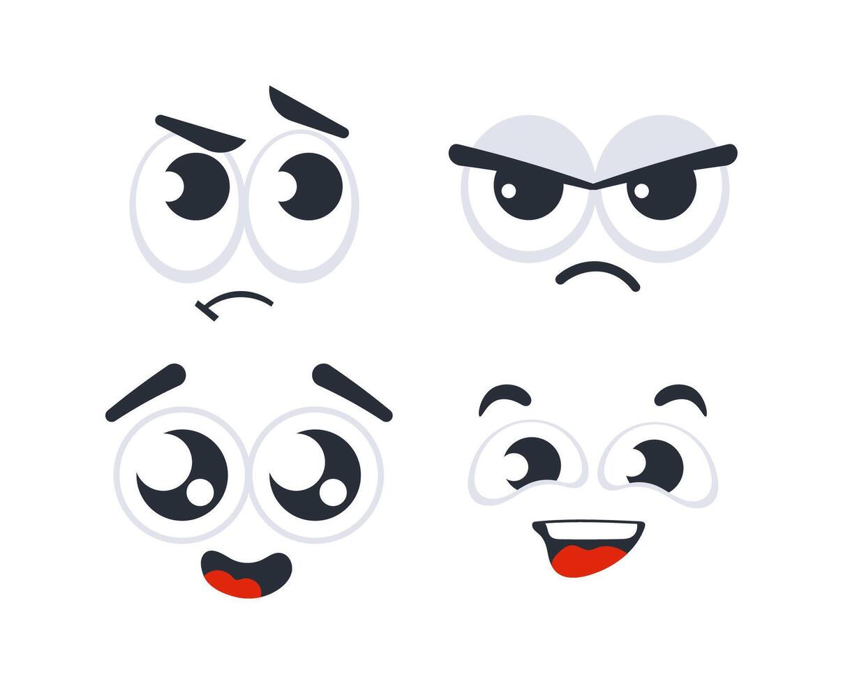 Four cartoon faces showing different emotions, from sadness to happiness vector