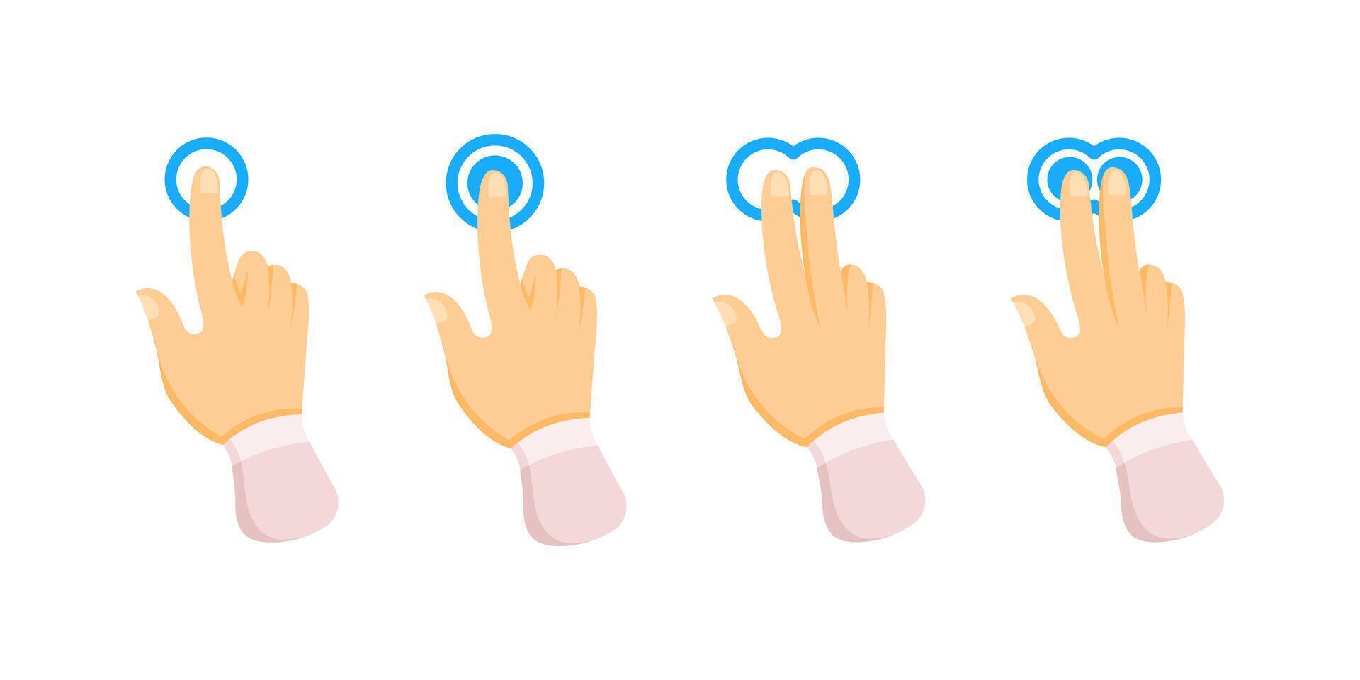 Hands performing touch screen gestures, tapping, clicking and zooming vector
