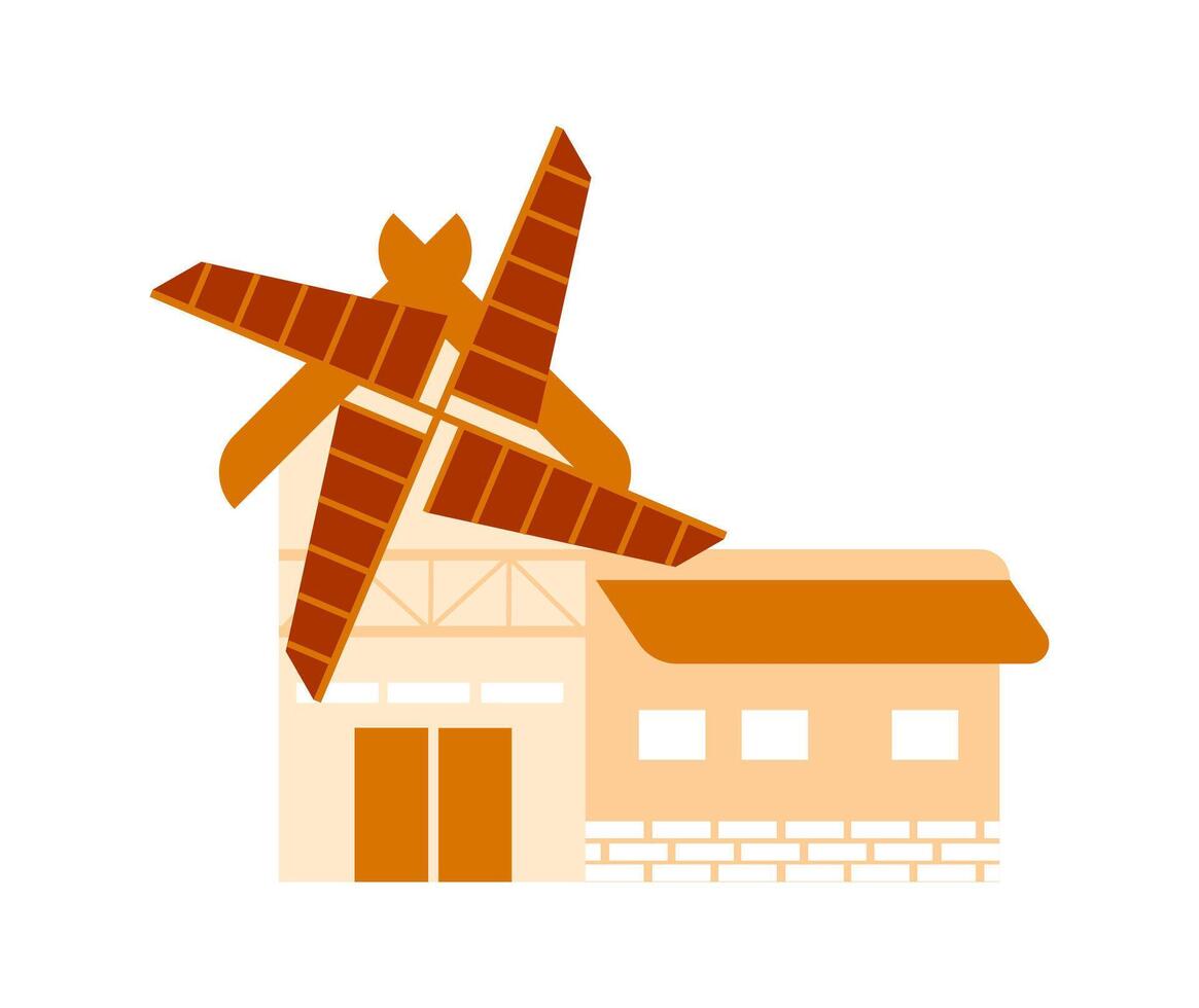 Traditional windmill generating renewable energy in the countryside vector