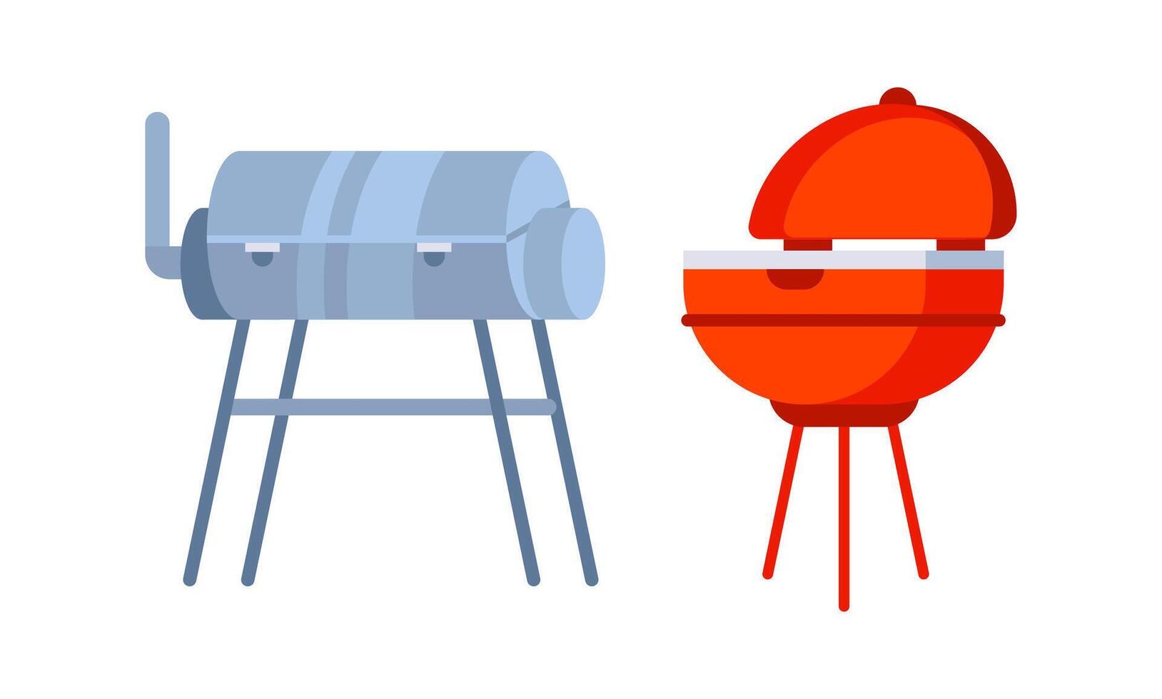 Smoker and Kettle Barbecue Grills Representing Outdoor Cooking vector