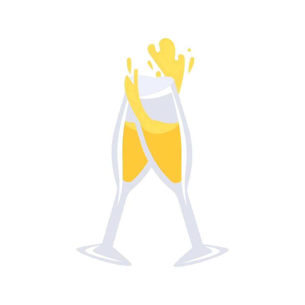 Two champagne glasses toasting, splashing and celebrating vector