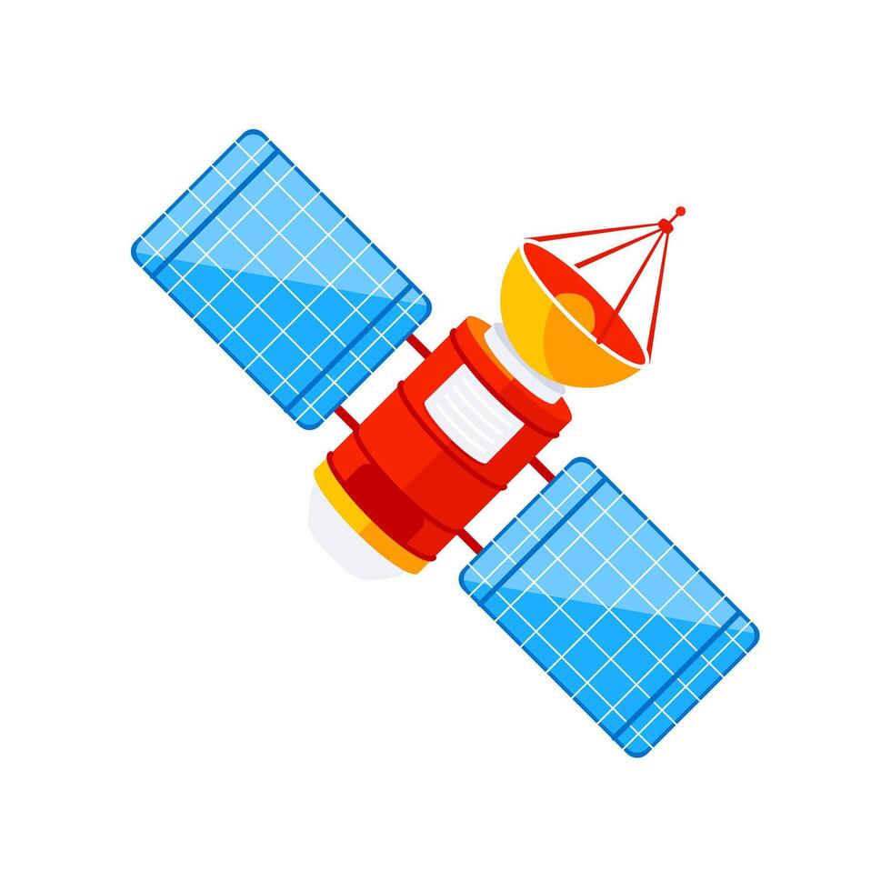 Orbital Satellite Transmitting Data with Solar Panels Deploying in Space vector