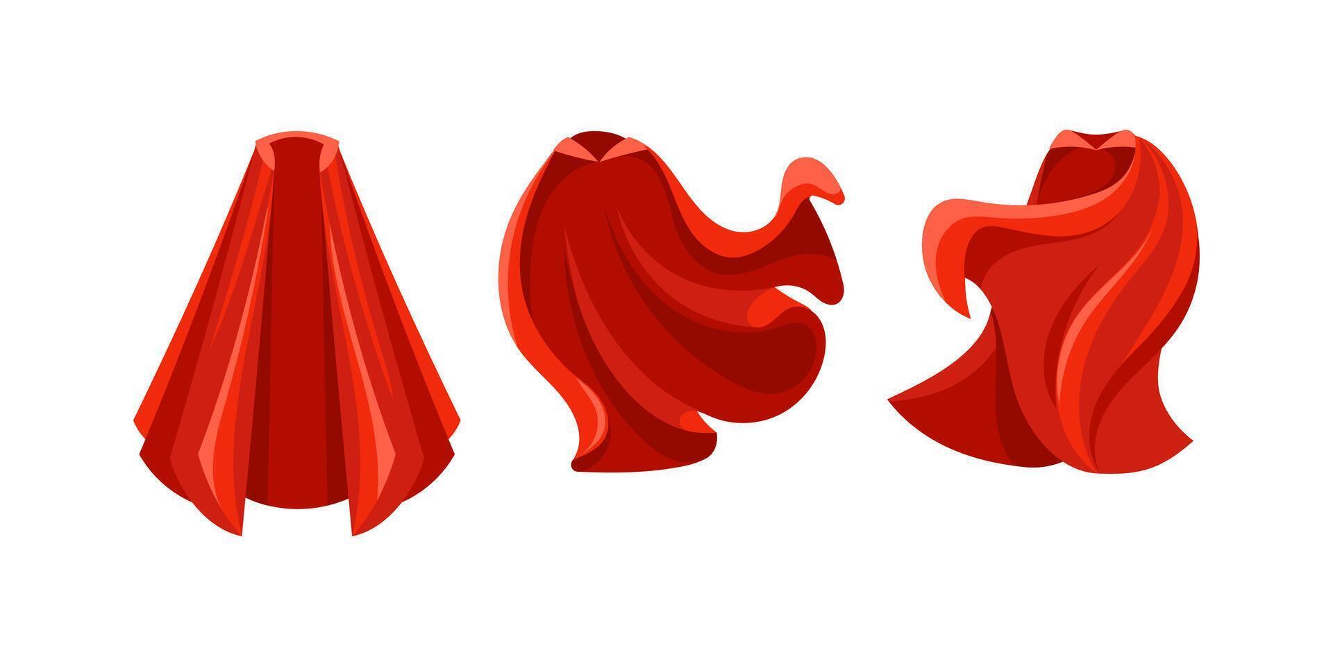 Red superhero cape flowing in the wind, different positions vector
