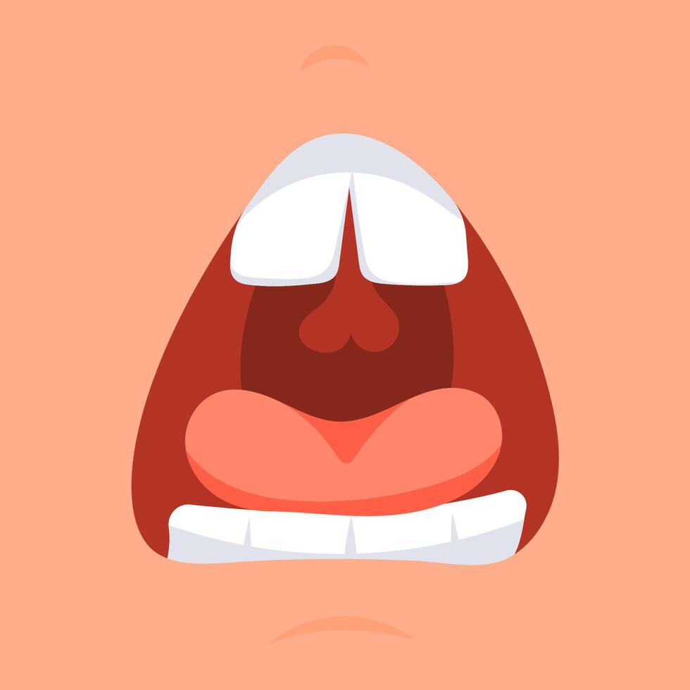 Open Mouth Showing Teeth and Tongue, Screaming or Singing, Cartoon Illustration vector