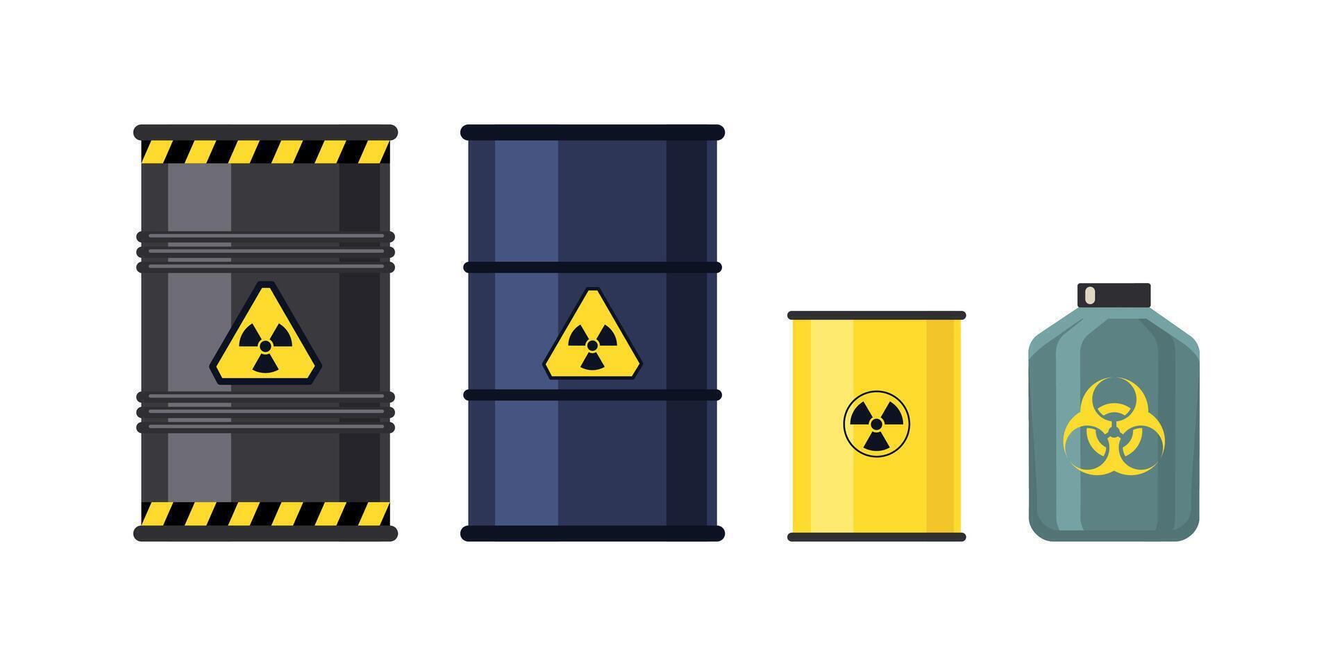 Radioactive waste containers and barrels posing danger to environment vector