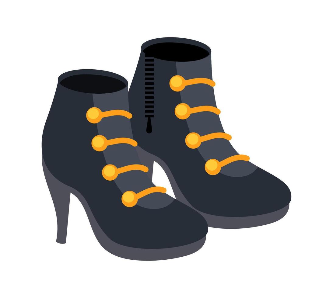 Pair of stylish black high heel ankle boots with golden details and zipper vector