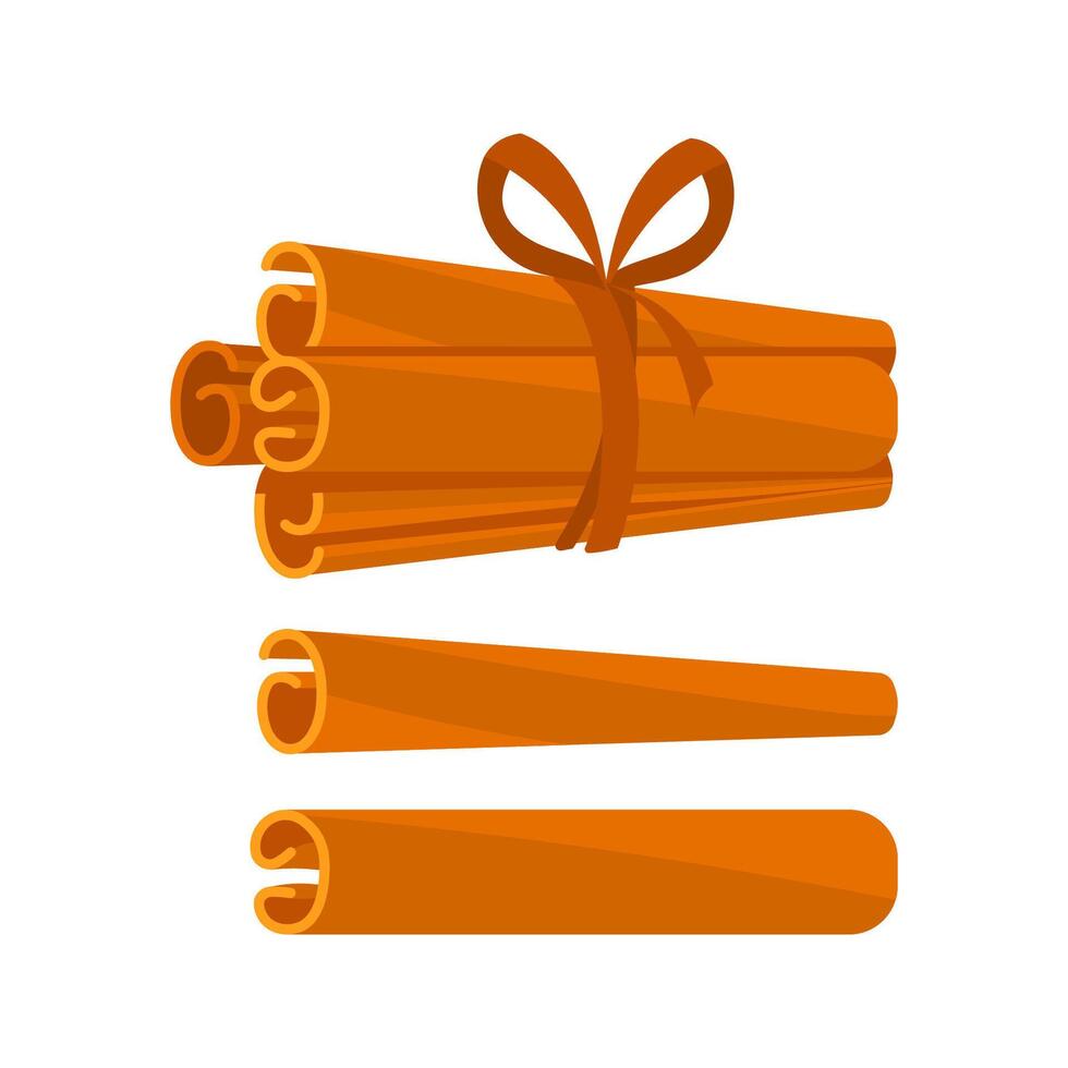 Cinnamon Sticks Tied with Ribbon and Isolated on White Background vector
