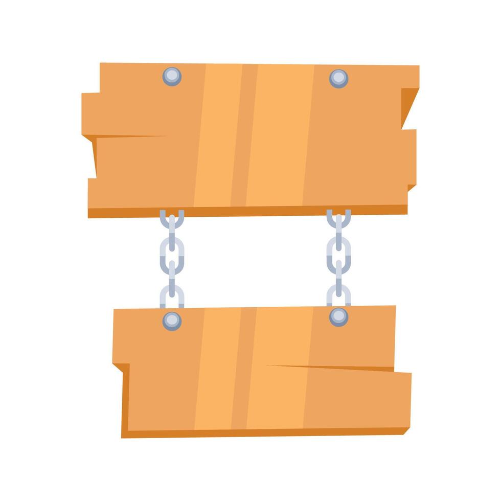 Two Hanging Wooden Signs with Chains and Nails vector