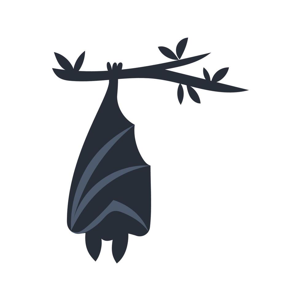 Large bat hanging upside down from tree branch vector