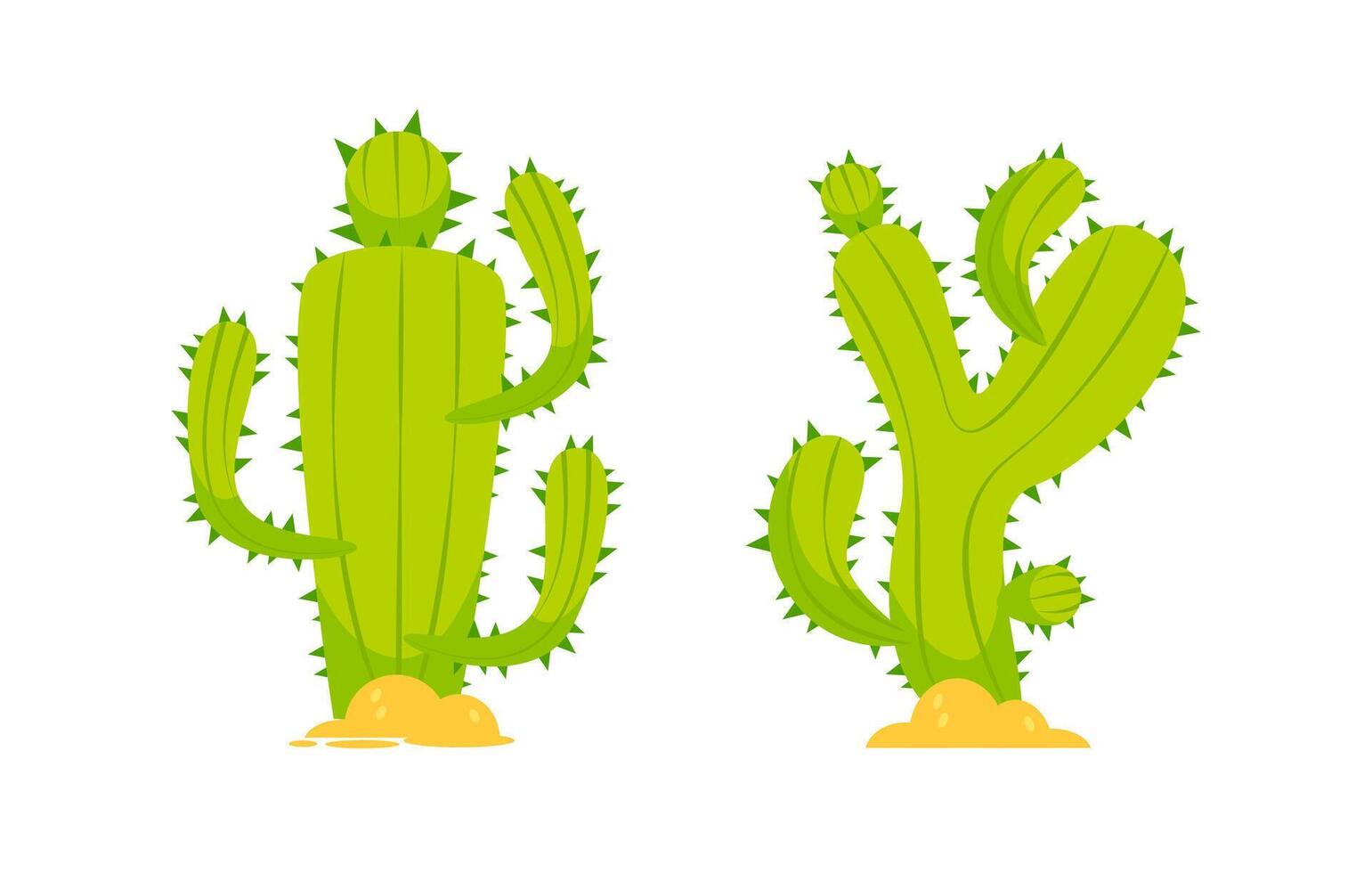Two cartoon saguaro cactuses growing in the desert sand vector