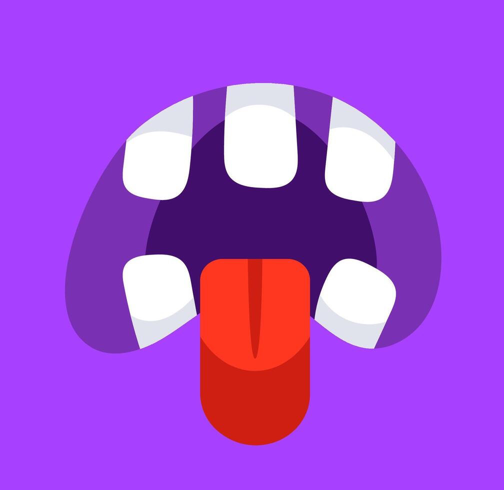 Purple monster mouth showing tongue and teeth, sticking out vector