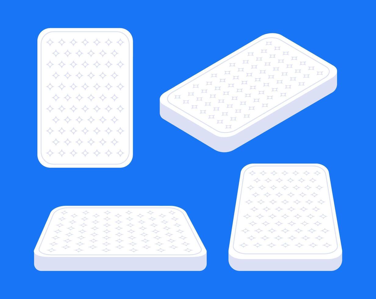 White orthopedic mattress from different angles on blue background vector