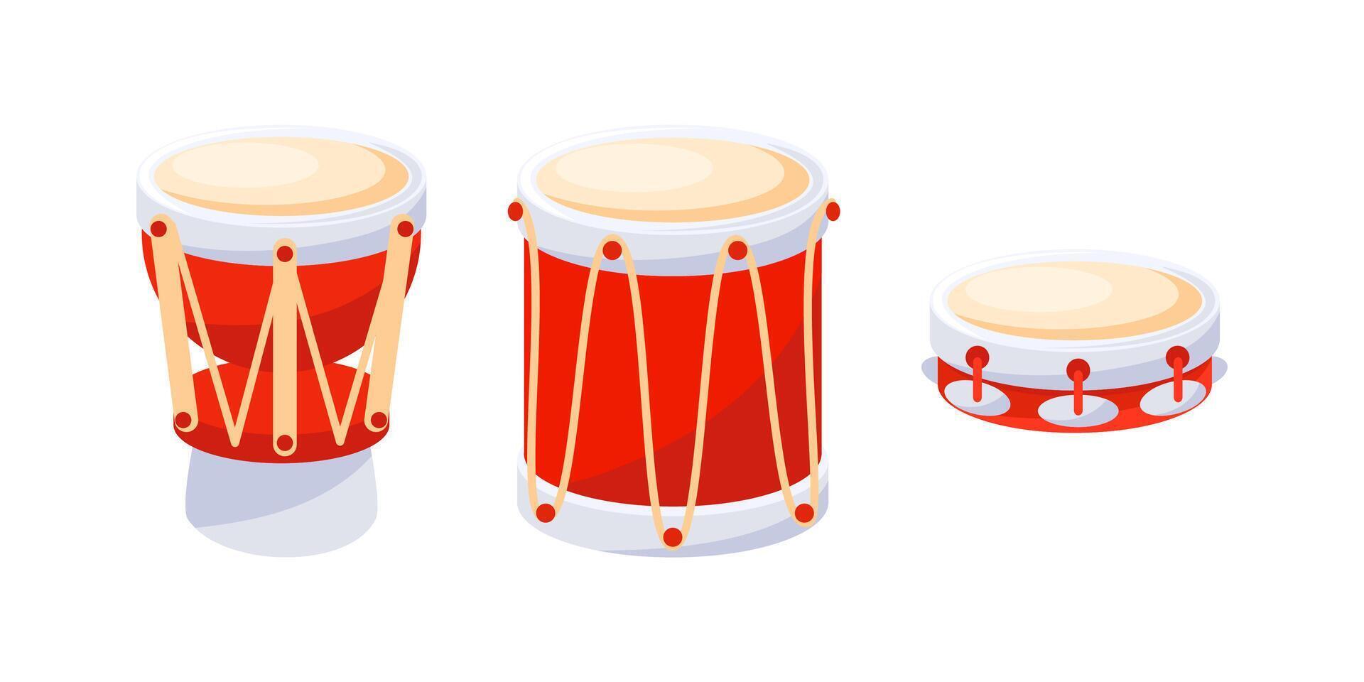 Red toy drums and tambourine representing music and rhythm vector