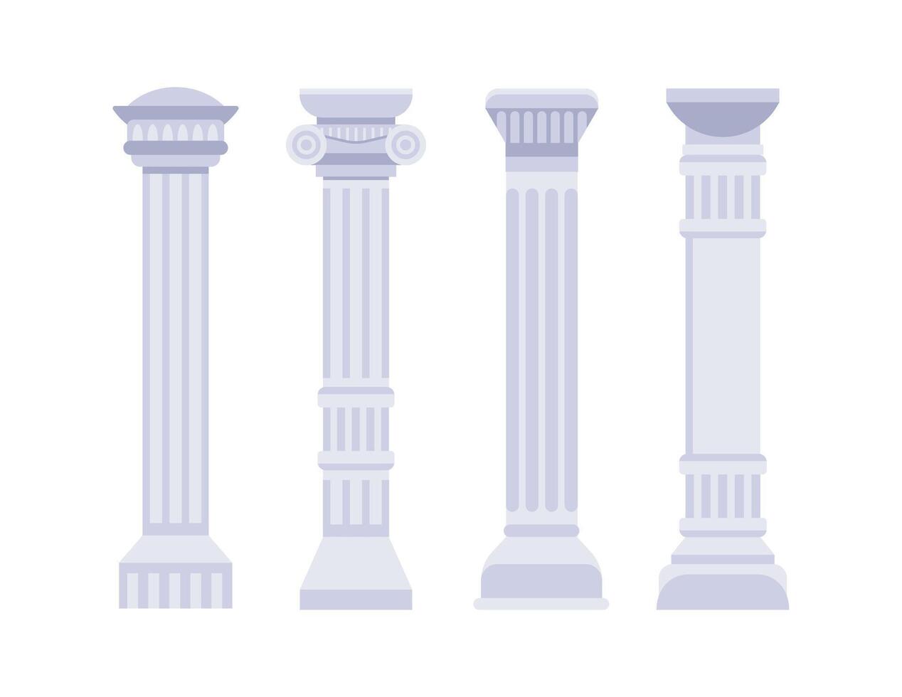 Four ancient Greek columns representing different architectural orders are standing majestically vector