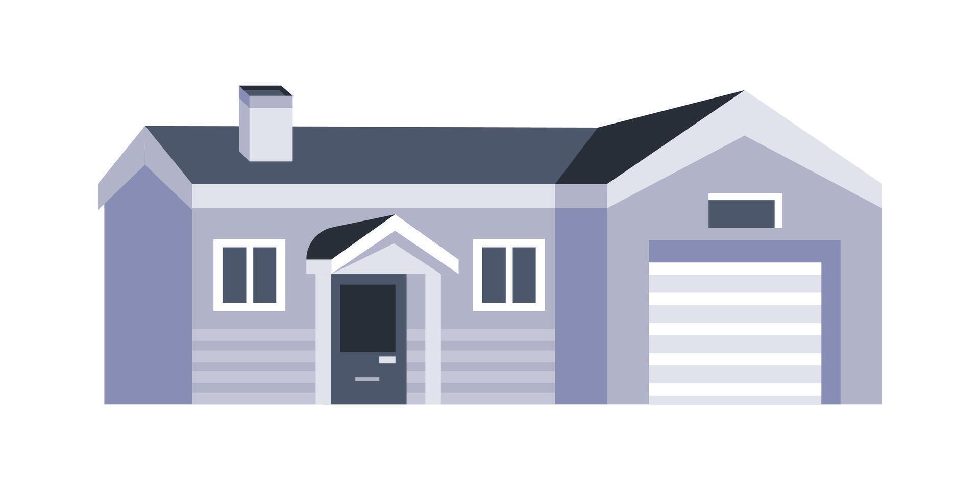 Modern suburban house with attached garage featuring a chimney and a porch vector