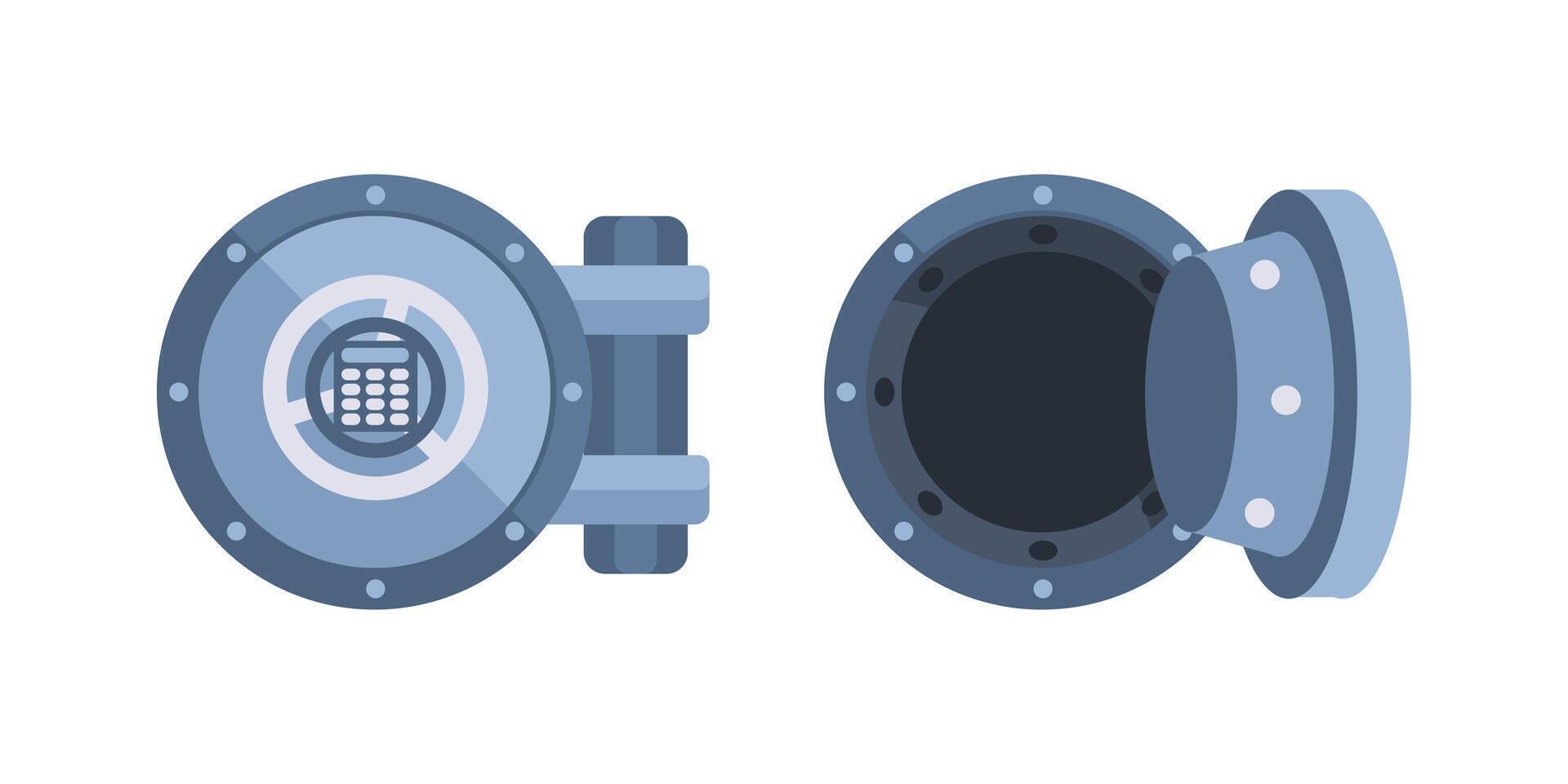 Round vault door closing and opening, protecting money and valuables vector