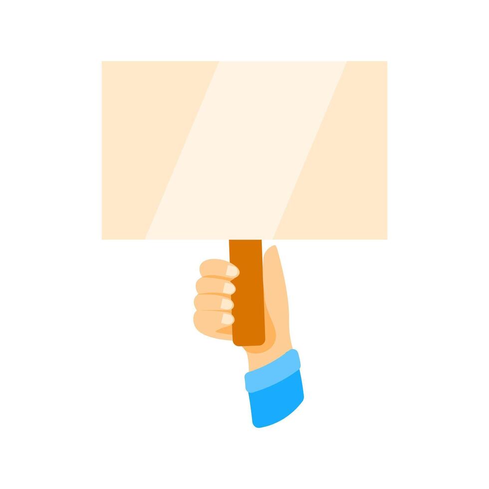 Hand holding blank protest sign with wooden handle vector