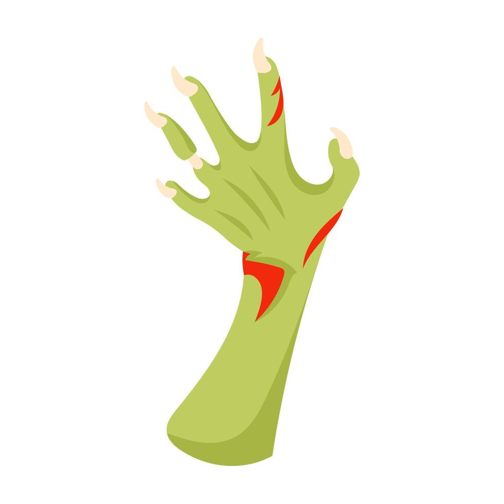 Green zombie hand reaching up with blood and long nails vector