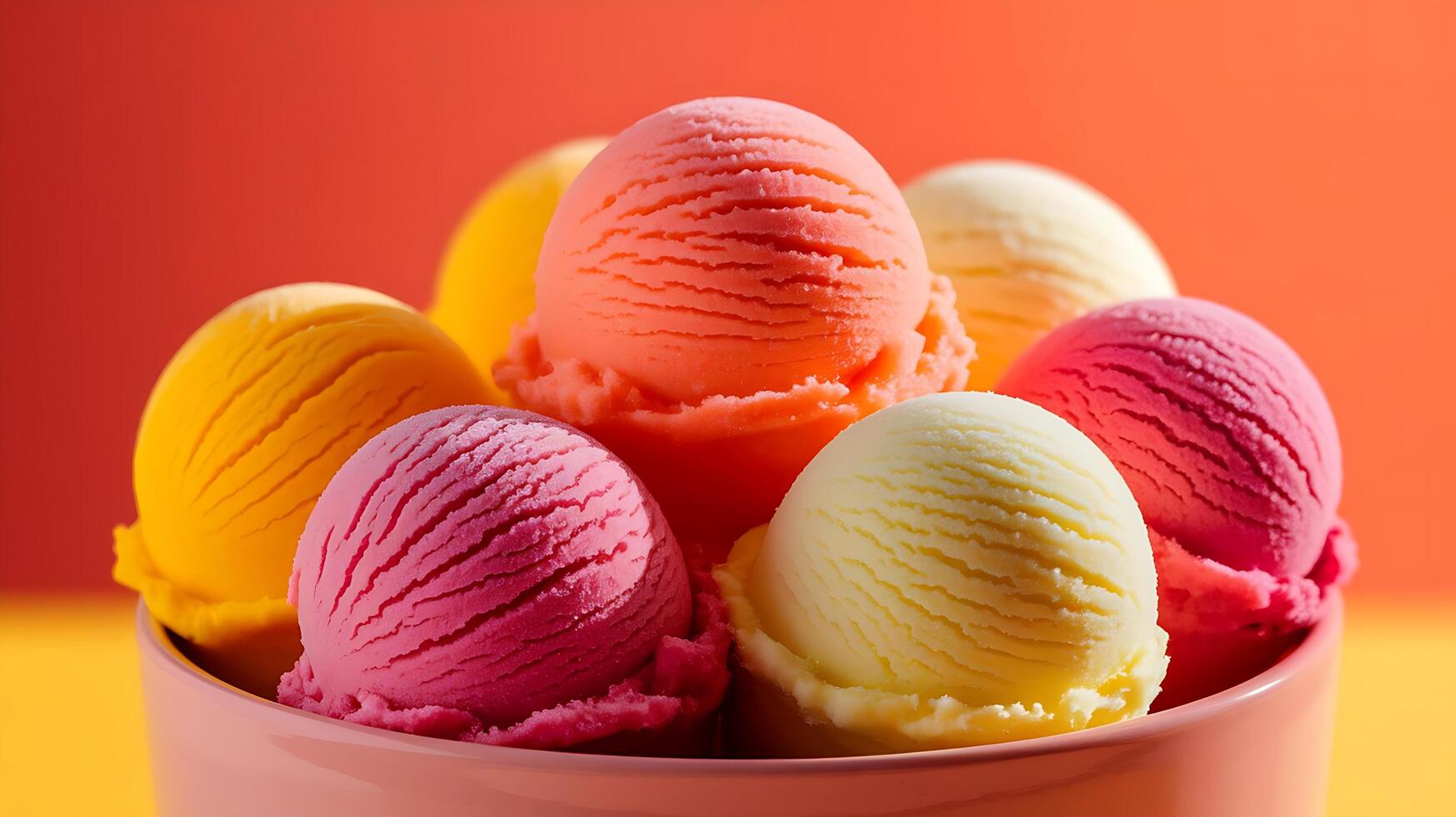 A bowl of ice cream with colorful scoops photo