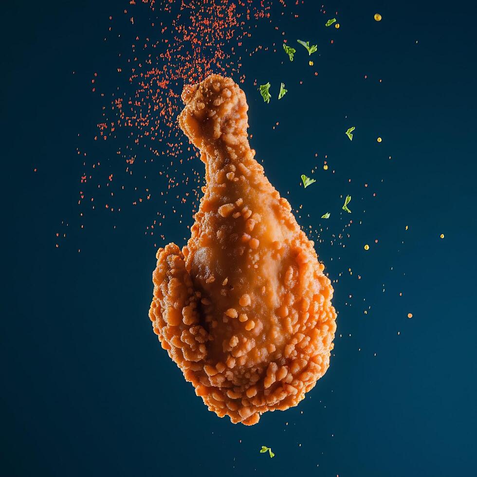 A fried chicken wing is being thrown into the air photo