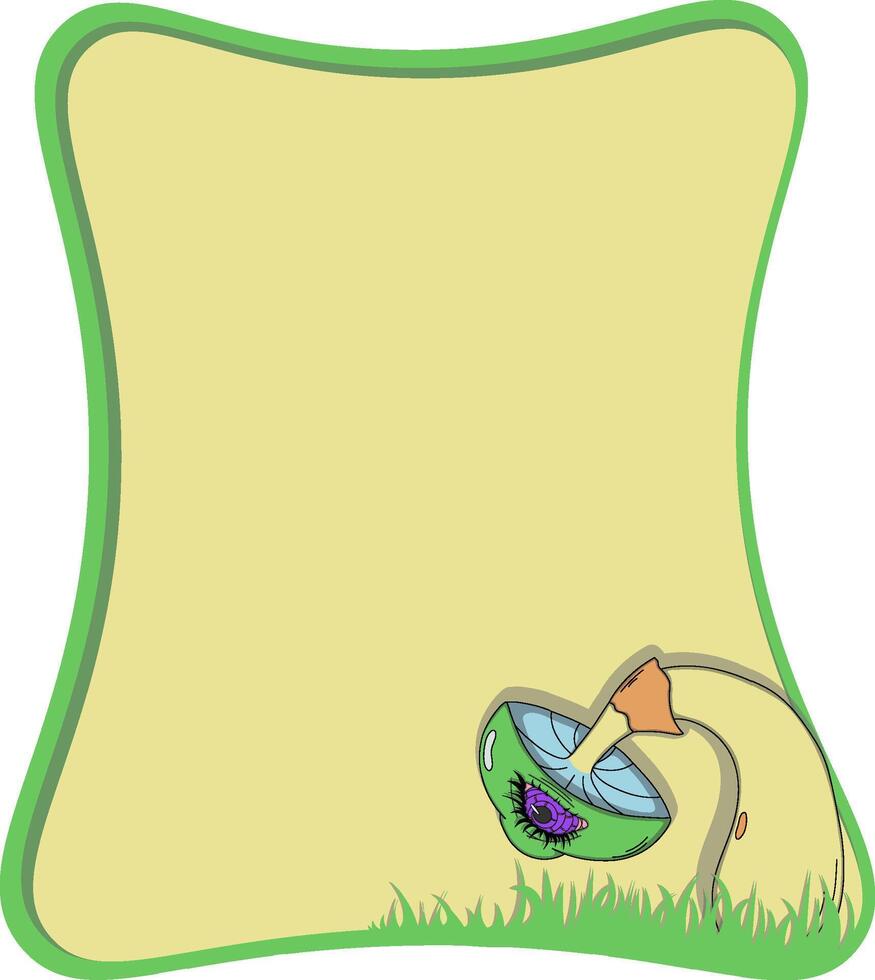 Green and beige text frame with a surreal mushroom featuring a single eye. Dreamy and fantasy-inspired design. vector