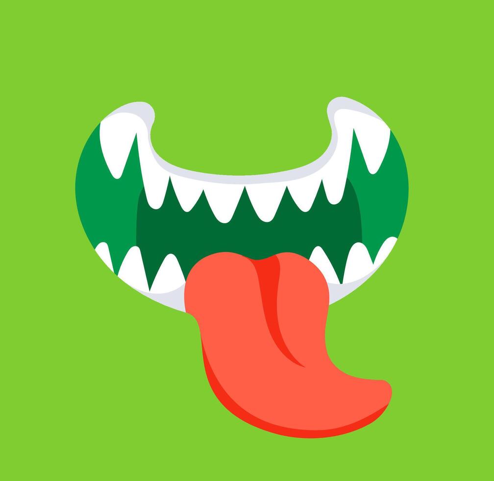 Green Monster Mouth Showing Tongue and Teeth on Green Background vector