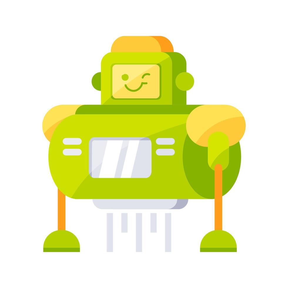 Cute green robot hovering and winking with propulsion jets vector