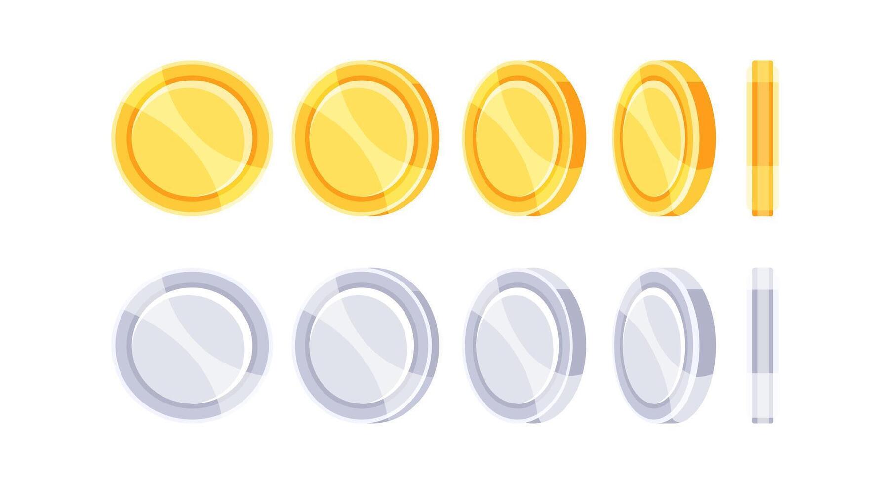 Gold and silver coins rotating sprite sheet for game development vector