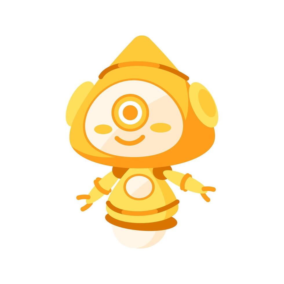 Cute yellow robot with one eye smiling and floating vector