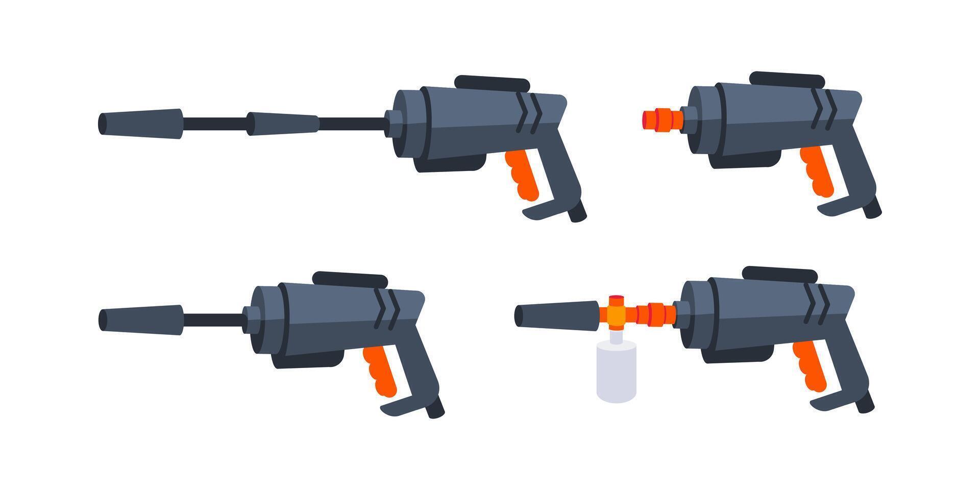 Four pressure washer spray guns isolated on white background vector