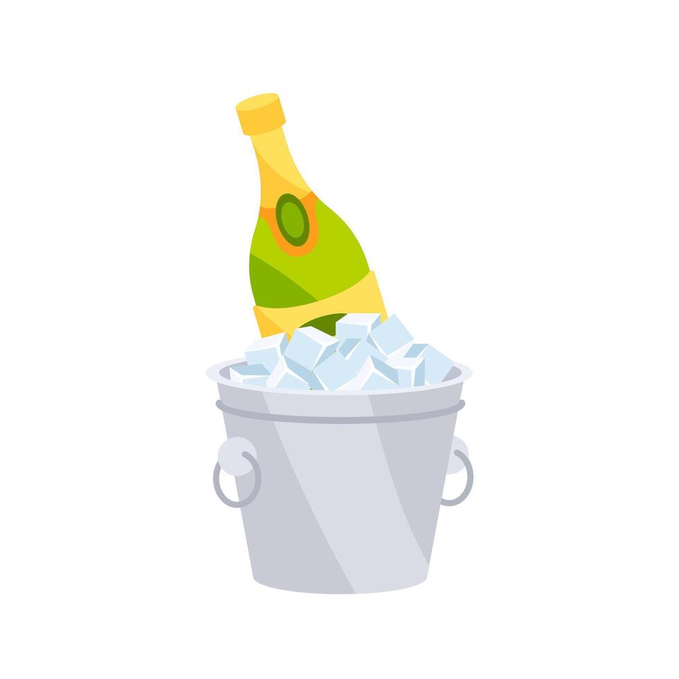 Champagne bottle chilling in ice bucket for celebration vector