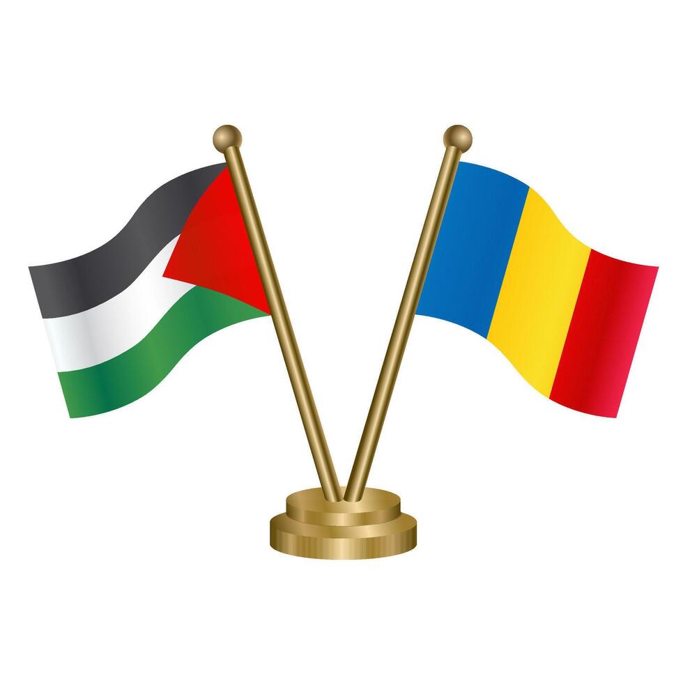 Palestine and Romania table flags. vector