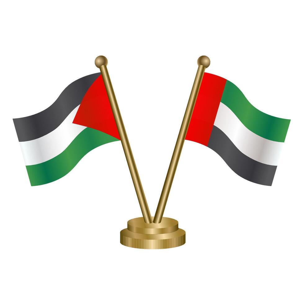 Palestine and United Arab Emirates table flags. vector