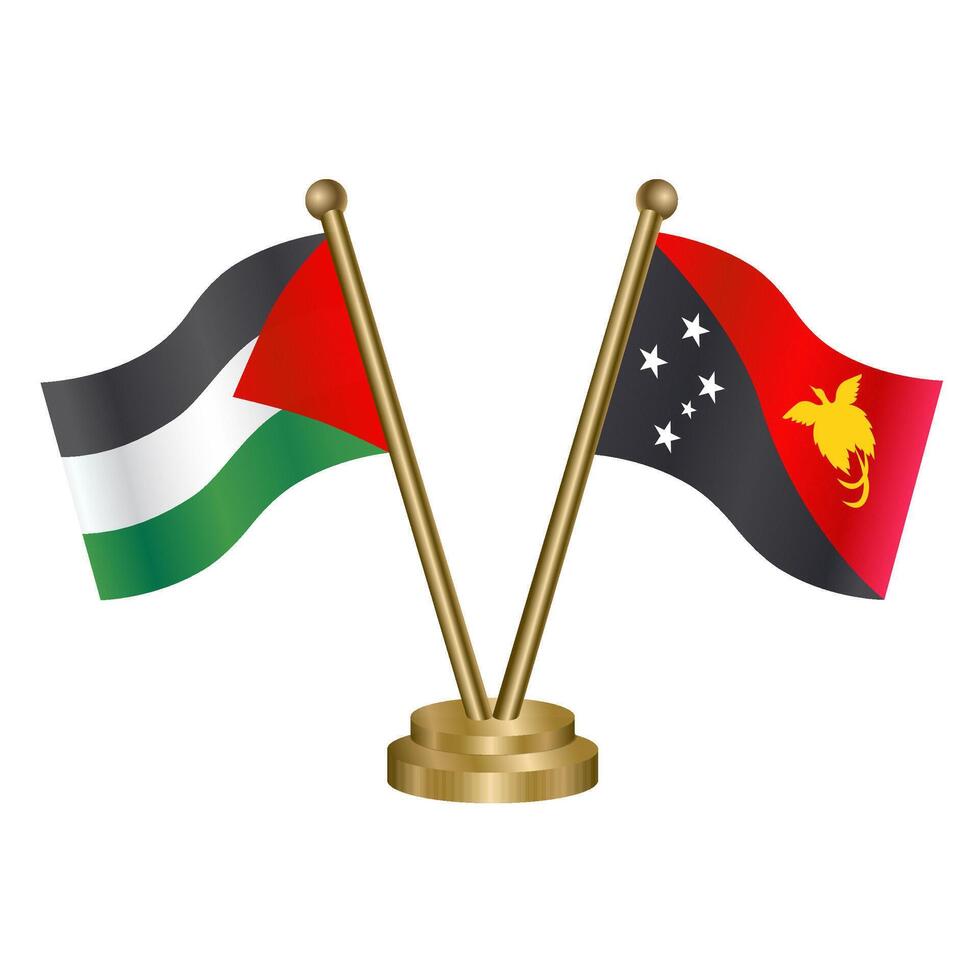 Palestine and Papua New Guinea table flags. vector