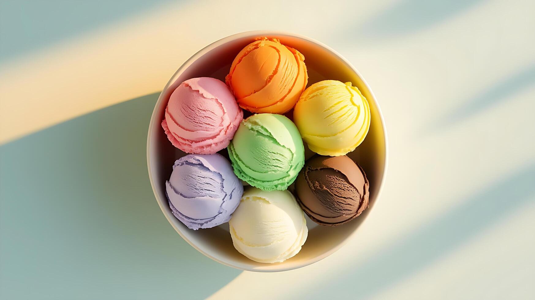 A bowl of colorful ice cream photo