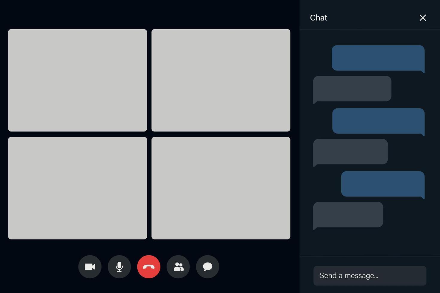 Video-Conference Interface with Participants and Chat Features vector