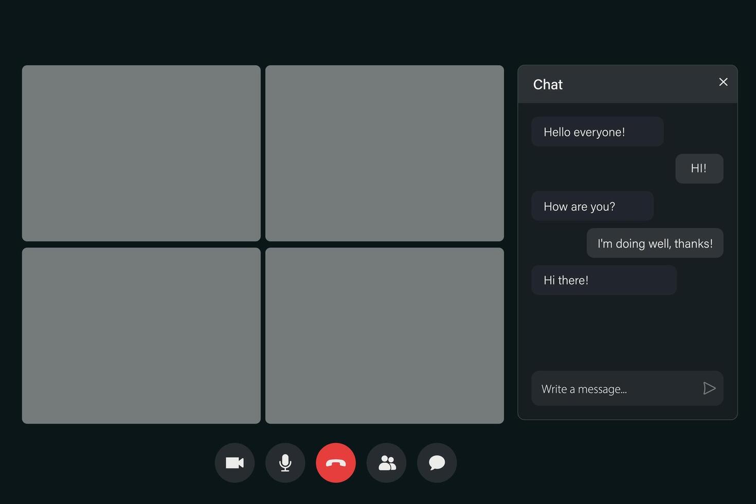 VideoConference Interface with Participants and Chat Features vector