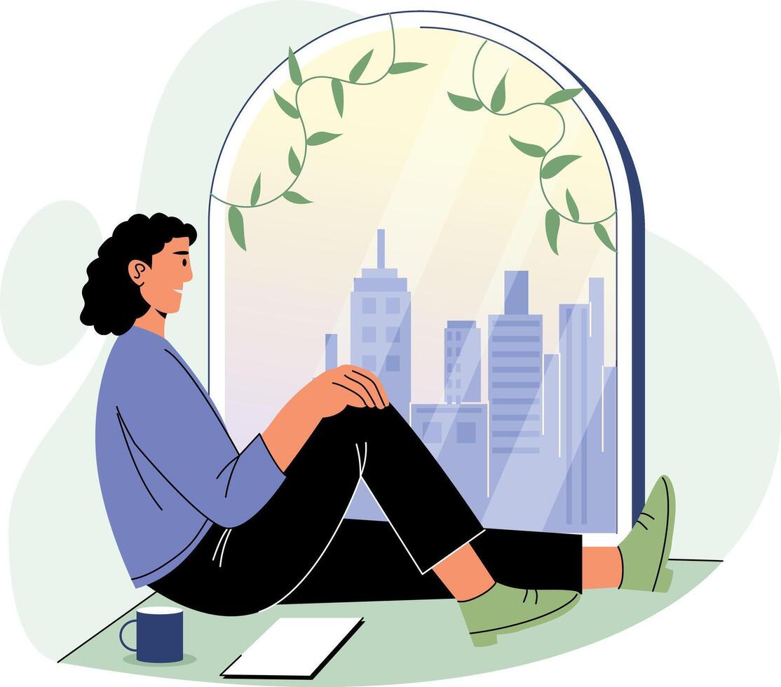A flat style illustration showing a employee break vector