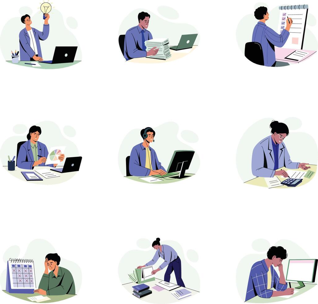 Pack of Working Characters Flat Style Illustrations vector