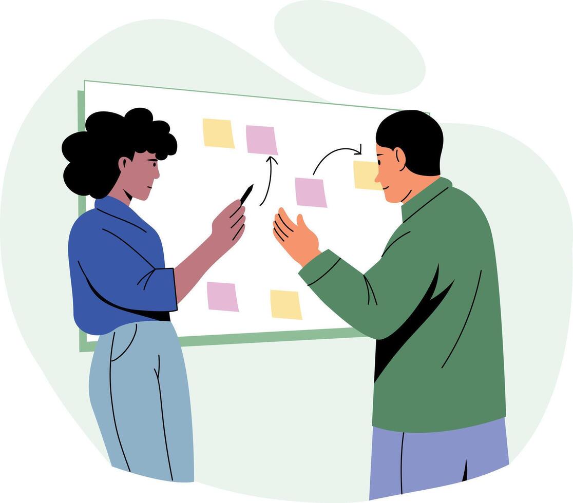 A flat style illustration showing employees doing project planning vector