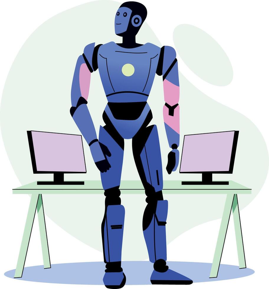 A flat style illustration of a robot employee vector