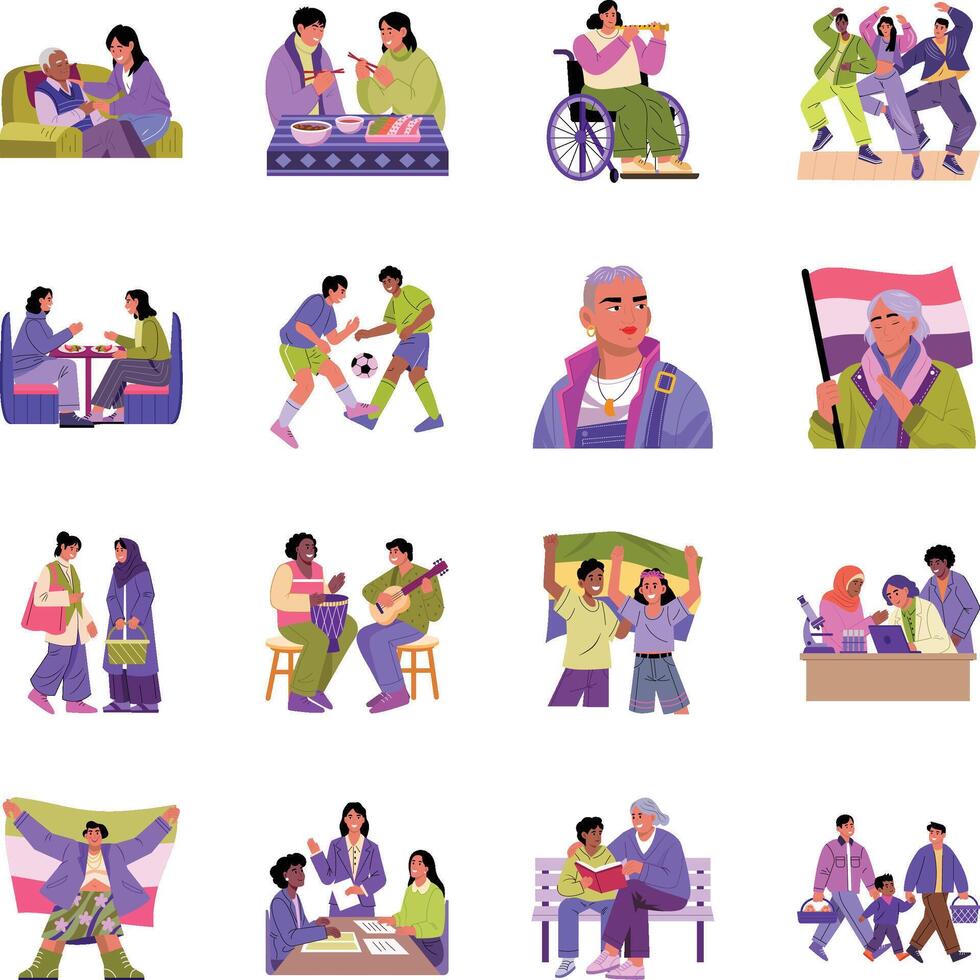 Collection of Cultural Diversity Flat Style Illustrations vector