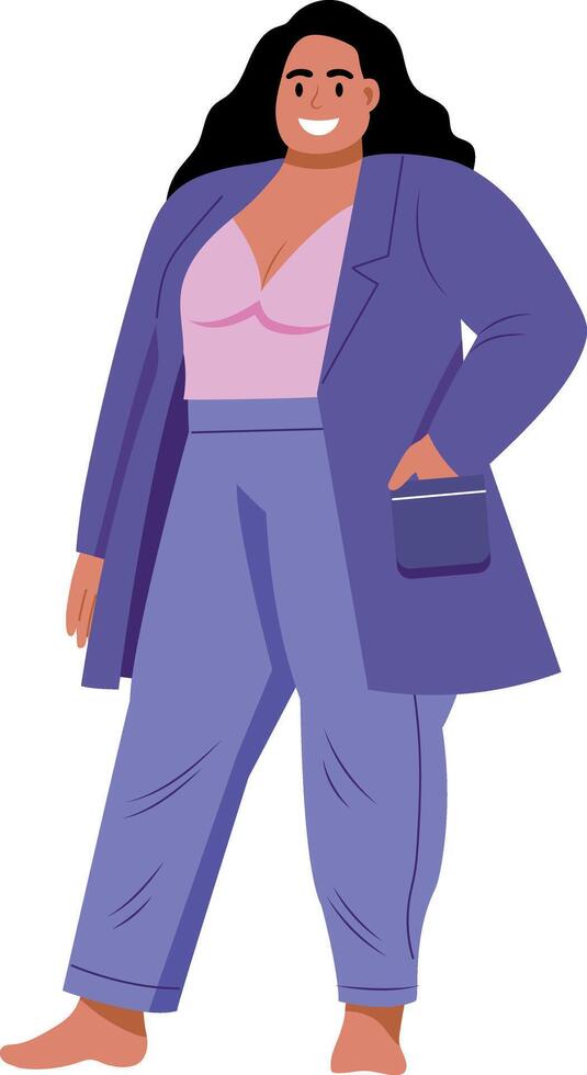 A flat style illustration of happy fat woman vector